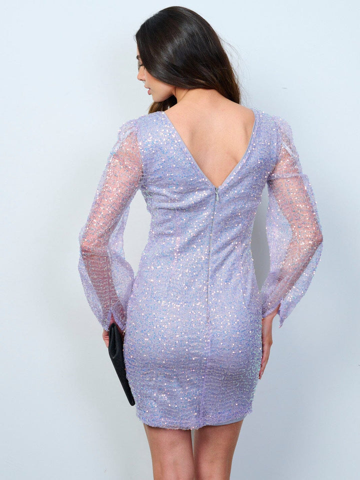 WOMEN'S LONG SLEEVES V-NECK BODYCON SEQUINS MINI DRESS