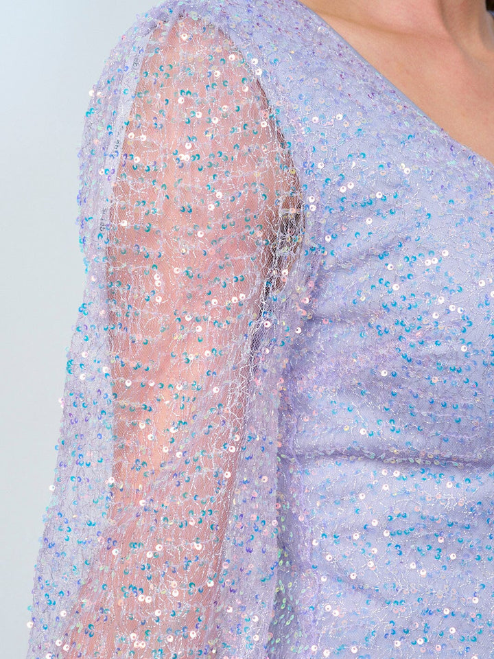 WOMEN'S LONG SLEEVES V-NECK BODYCON SEQUINS MINI DRESS