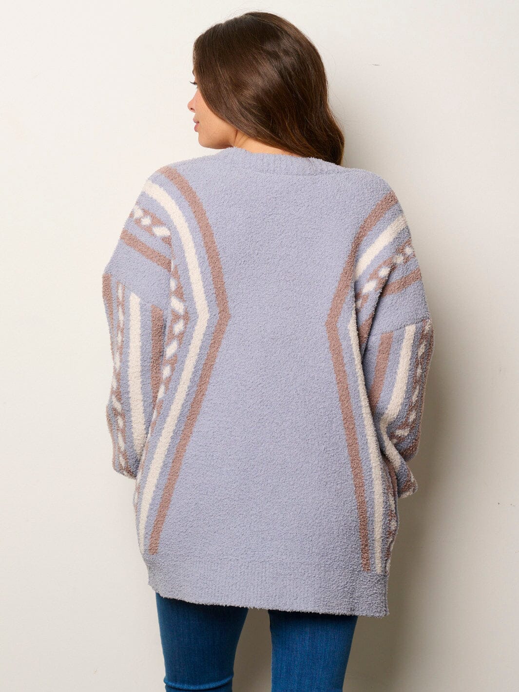 WOMEN'S LONG SLEEVE OPEN FRONT POCKETS MULTI PRINT CARDIGAN