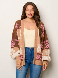 WOMEN'S LONG SLEEVE OPEN FRONT MULTI PRINT CARDIGAN SWEATER