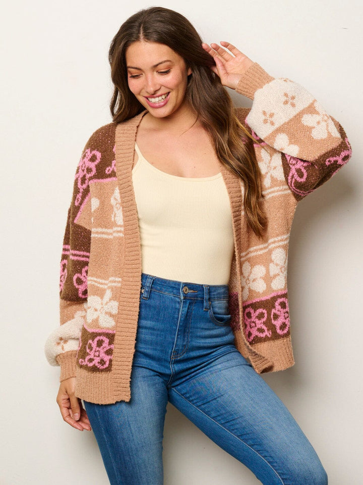 WOMEN'S LONG SLEEVE OPEN FRONT MULTI PRINT CARDIGAN SWEATER