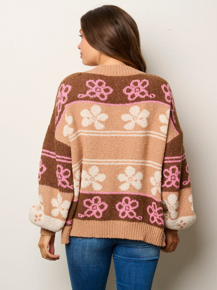 WOMEN'S LONG SLEEVE OPEN FRONT MULTI PRINT CARDIGAN SWEATER