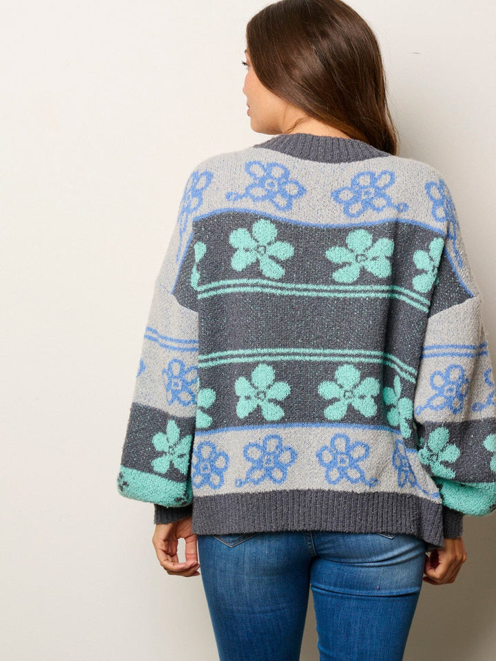 WOMEN'S LONG SLEEVE OPEN FRONT MULTI PRINT CARDIGAN SWEATER