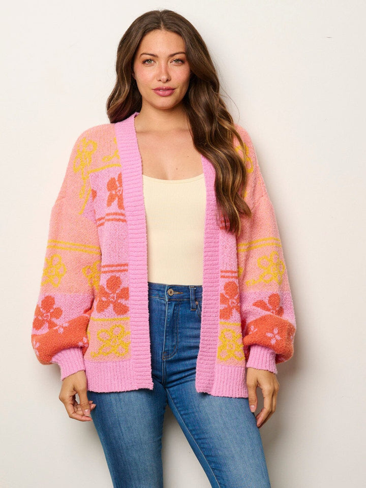 WOMEN'S LONG SLEEVE OPEN FRONT MULTI PRINT CARDIGAN SWEATER