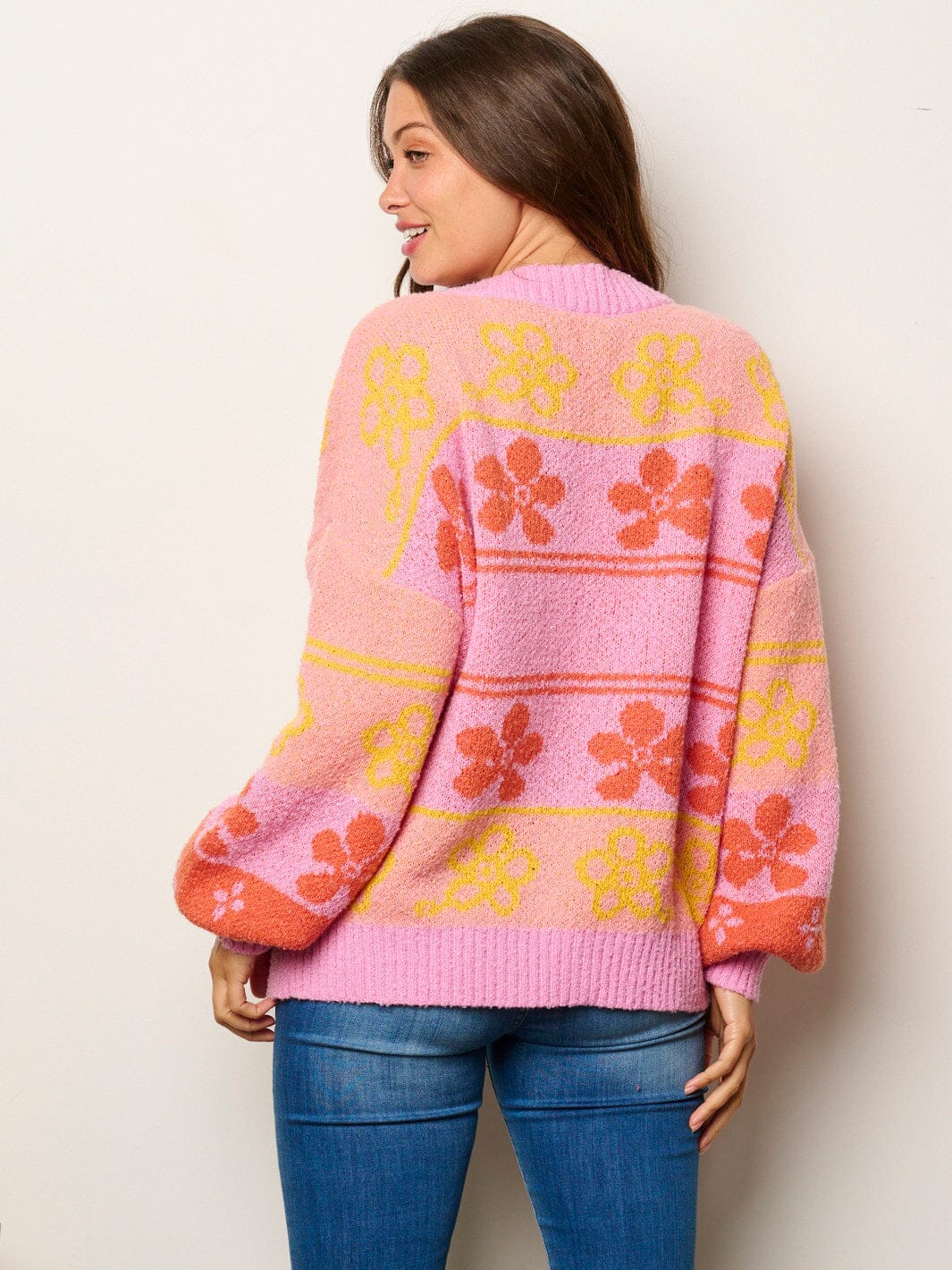 WOMEN'S LONG SLEEVE OPEN FRONT MULTI PRINT CARDIGAN SWEATER