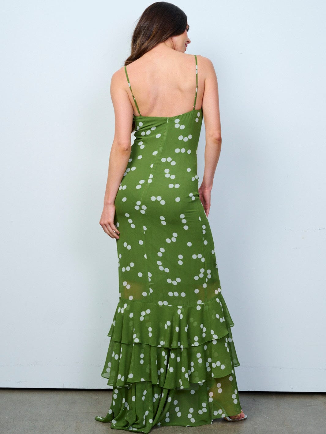 WOMEN'S SLEEVELESS RUFFLE BOTTOM HEM POLKA DOTS PRINT MAXI DRESS