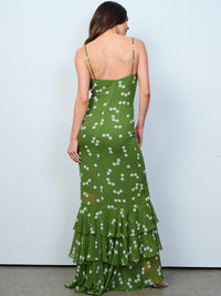 WOMEN'S SLEEVELESS RUFFLE BOTTOM HEM POLKA DOTS PRINT MAXI DRESS