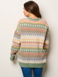 WOMEN'S LONG SLEEVE OPEN FRONT MULTI PRINT CARDIGAN SWEATER
