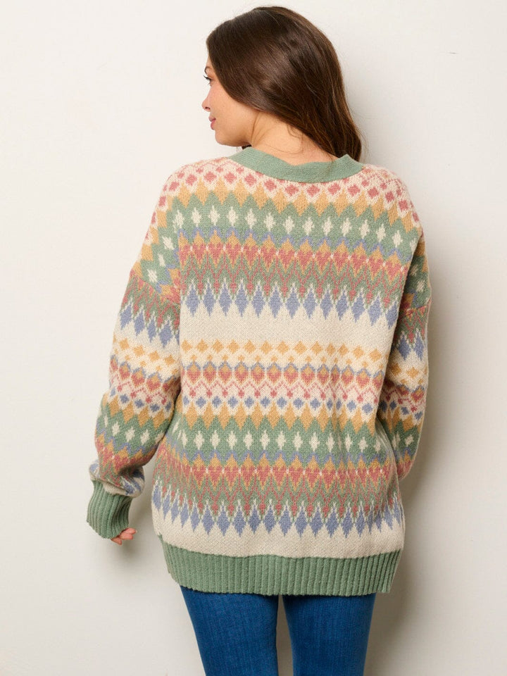 WOMEN'S LONG SLEEVE OPEN FRONT MULTI PRINT CARDIGAN SWEATER