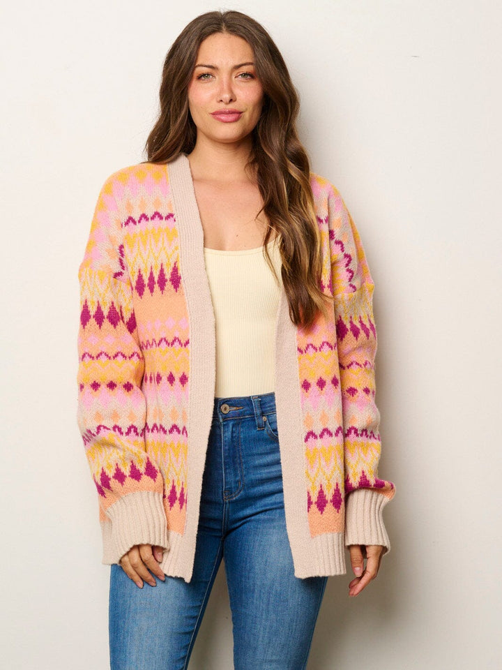 WOMEN'S LONG SLEEVE OPEN FRONT MULTI PRINT CARDIGAN SWEATER