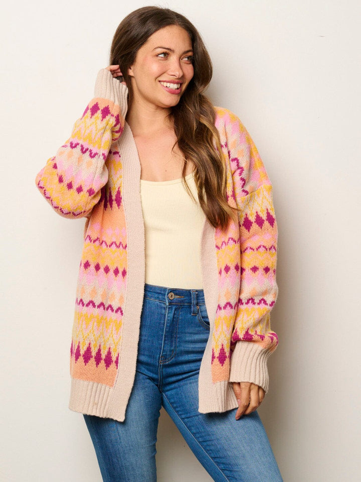 WOMEN'S LONG SLEEVE OPEN FRONT MULTI PRINT CARDIGAN SWEATER