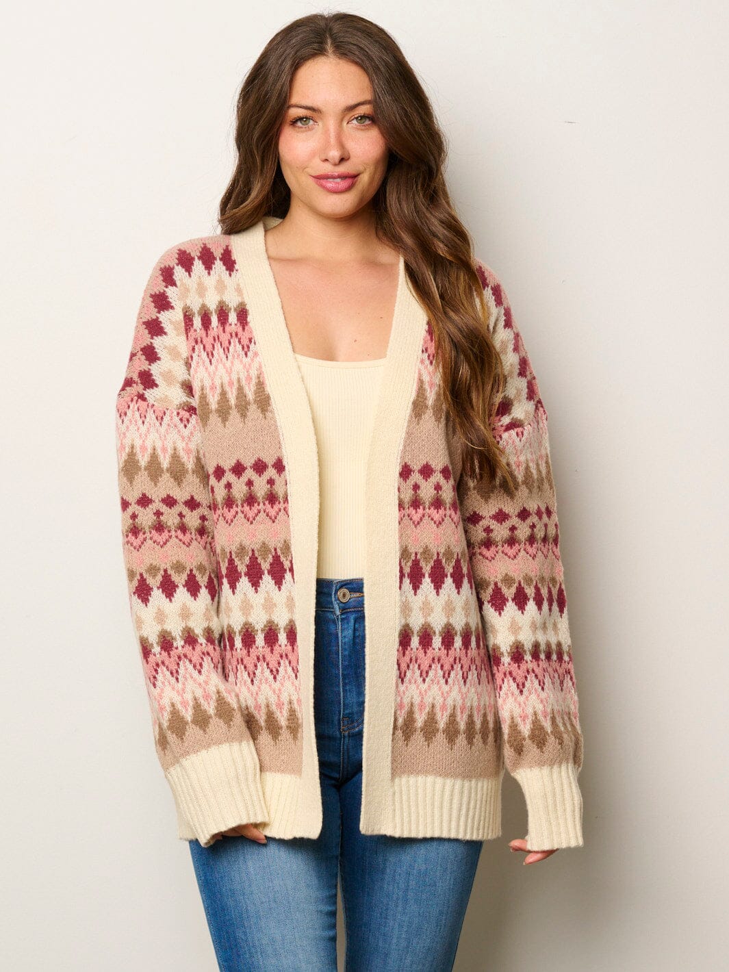 WOMEN'S LONG SLEEVE OPEN FRONT MULTI PRINT CARDIGAN SWEATER