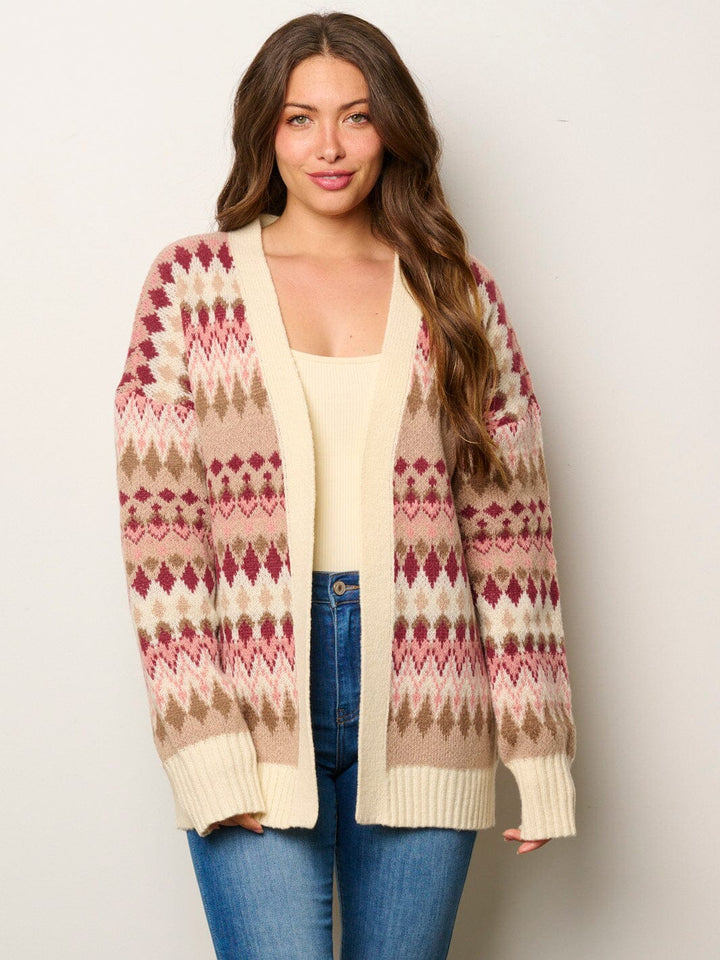 WOMEN'S LONG SLEEVE OPEN FRONT MULTI PRINT CARDIGAN SWEATER