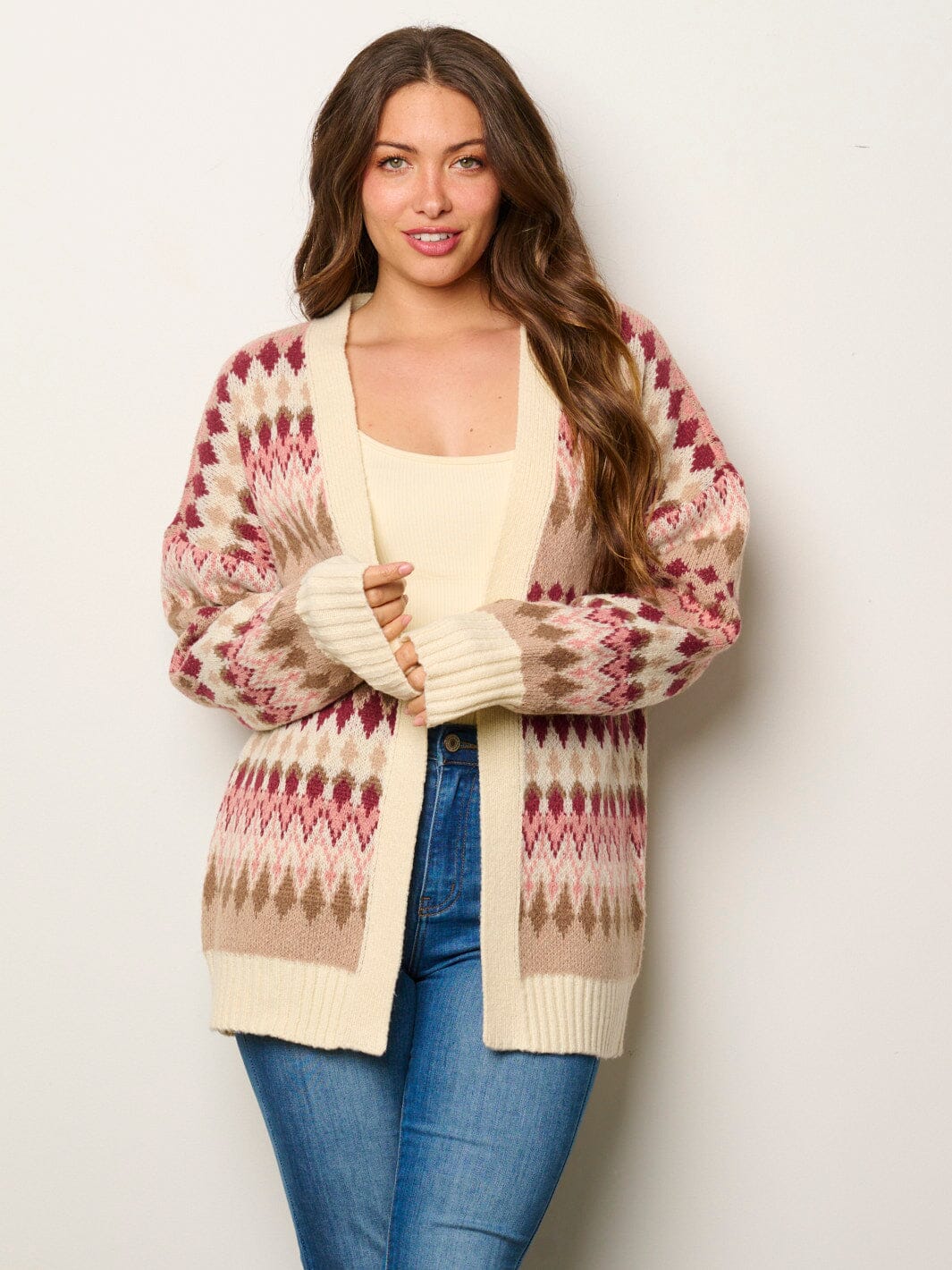 WOMEN'S LONG SLEEVE OPEN FRONT MULTI PRINT CARDIGAN SWEATER