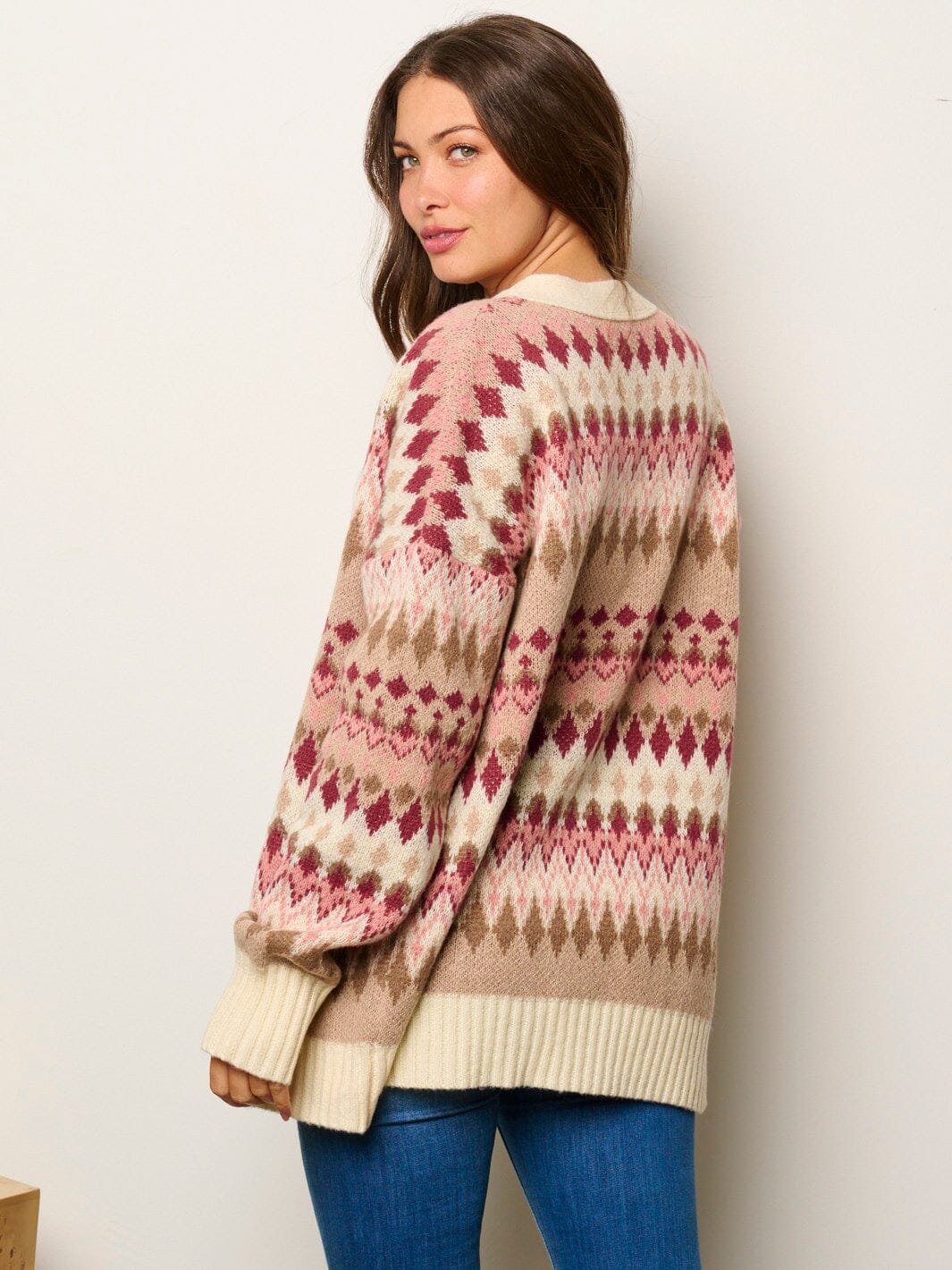 WOMEN'S LONG SLEEVE OPEN FRONT MULTI PRINT CARDIGAN SWEATER