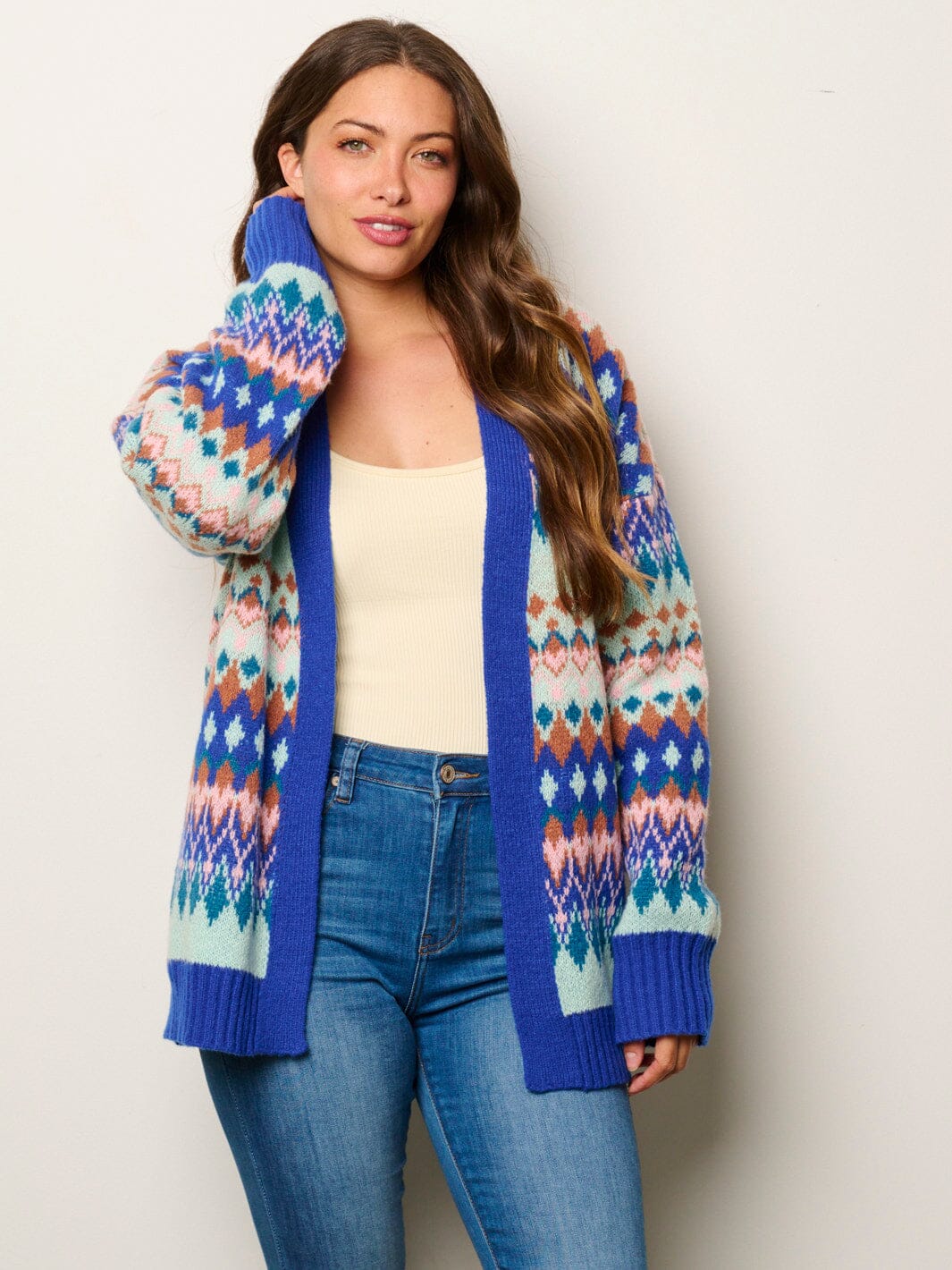 WOMEN'S LONG SLEEVE OPEN FRONT MULTI PRINT CARDIGAN SWEATER