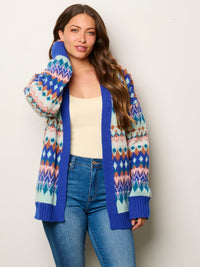 WOMEN'S LONG SLEEVE OPEN FRONT MULTI PRINT CARDIGAN SWEATER