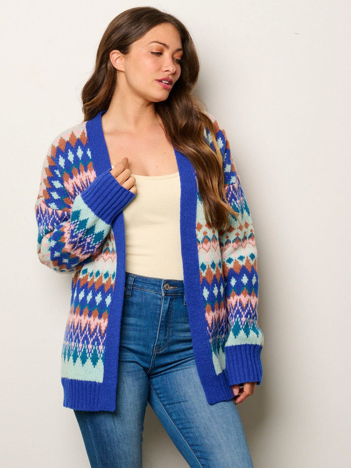 WOMEN'S LONG SLEEVE OPEN FRONT MULTI PRINT CARDIGAN SWEATER