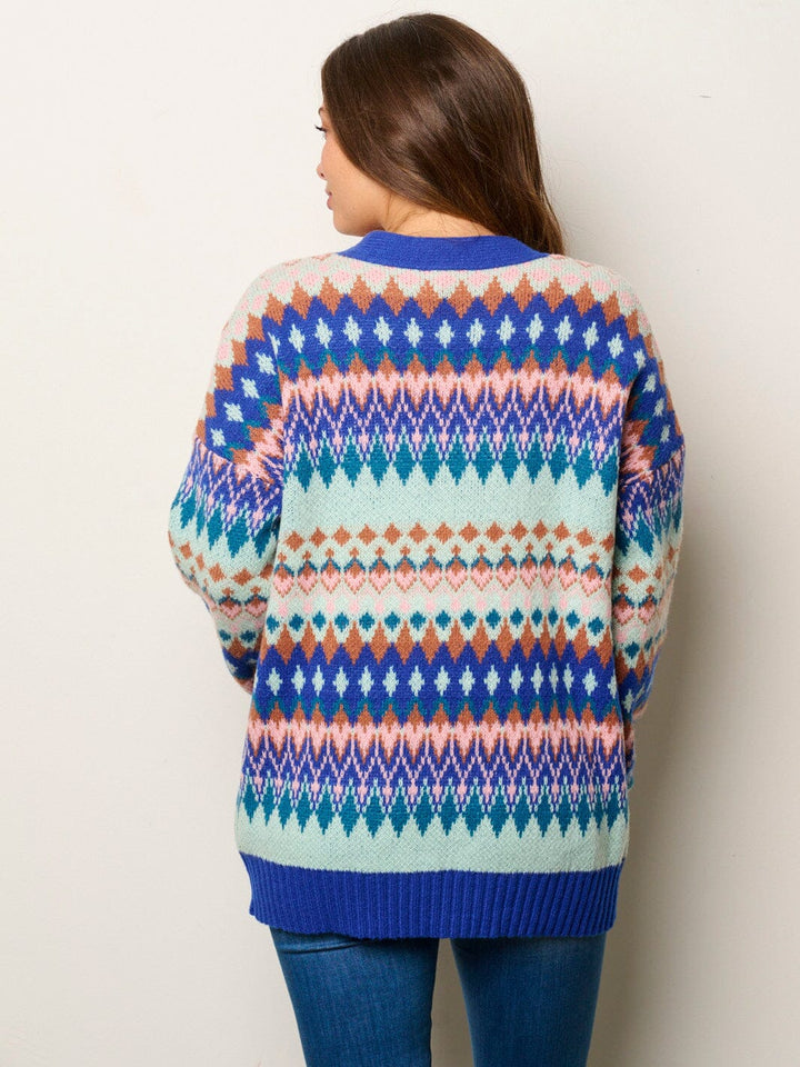 WOMEN'S LONG SLEEVE OPEN FRONT MULTI PRINT CARDIGAN SWEATER