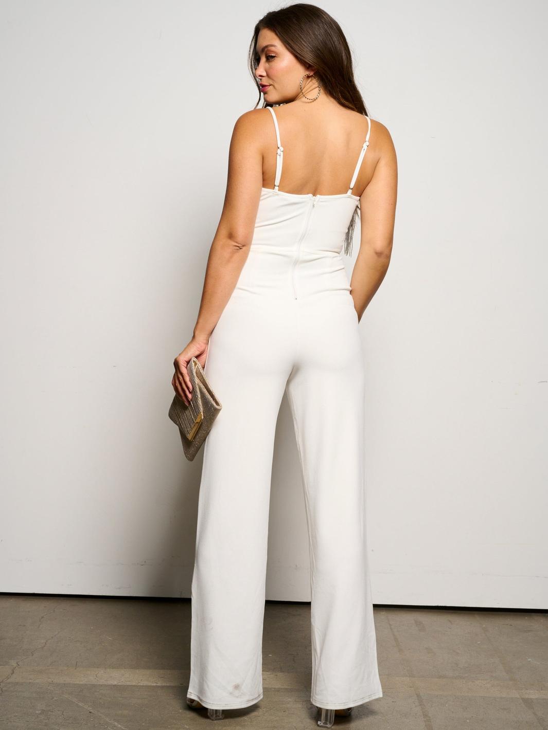 WOMEN'S SLEEVELESS FRINGE DETAILED WIDE LEG JUMPSUIT