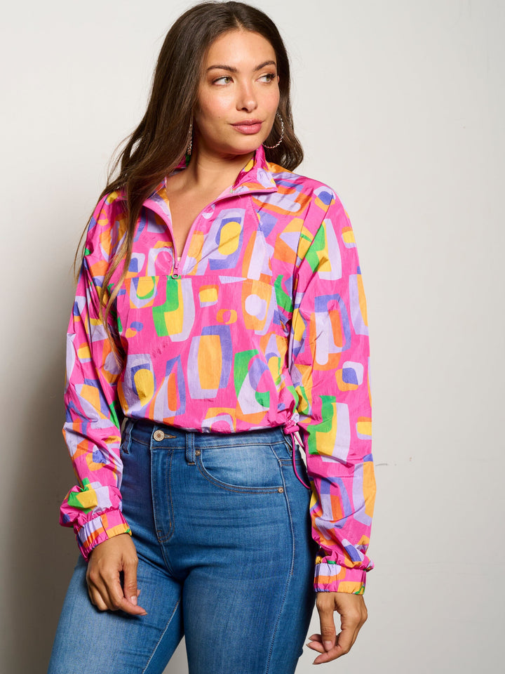 WOMEN'S LONG SLEEVE ZIP UP MULTI PRINT JACKET