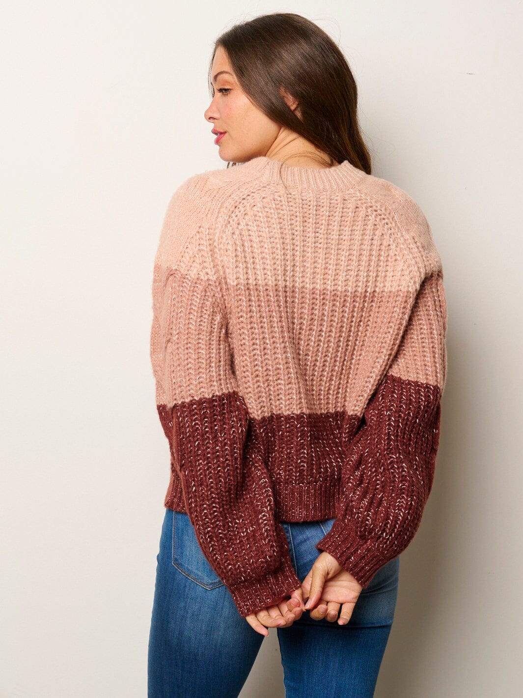 WOMEN'S LONG SLEEVE COLORBLOCK KNITTED PULLOVER SWEATER