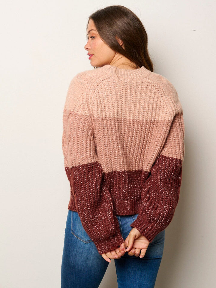 WOMEN'S LONG SLEEVE COLORBLOCK KNITTED PULLOVER SWEATER