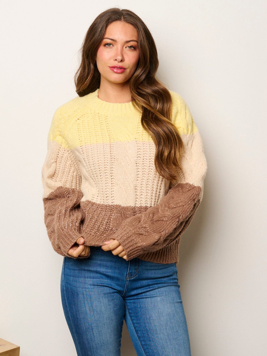 WOMEN'S LONG SLEEVE COLORBLOCK KNITTED PULLOVER SWEATER