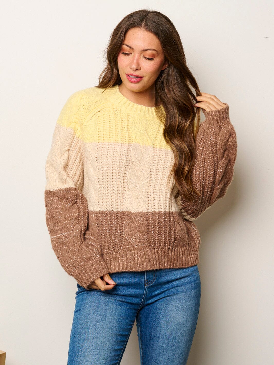 WOMEN'S LONG SLEEVE COLORBLOCK KNITTED PULLOVER SWEATER