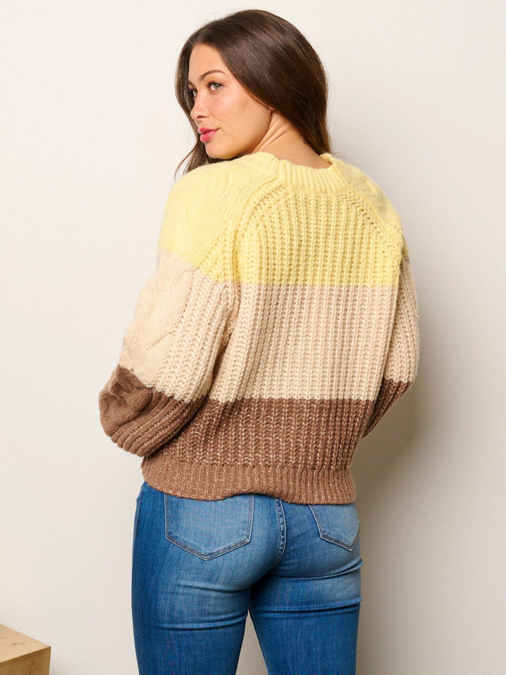 WOMEN'S LONG SLEEVE COLORBLOCK KNITTED PULLOVER SWEATER