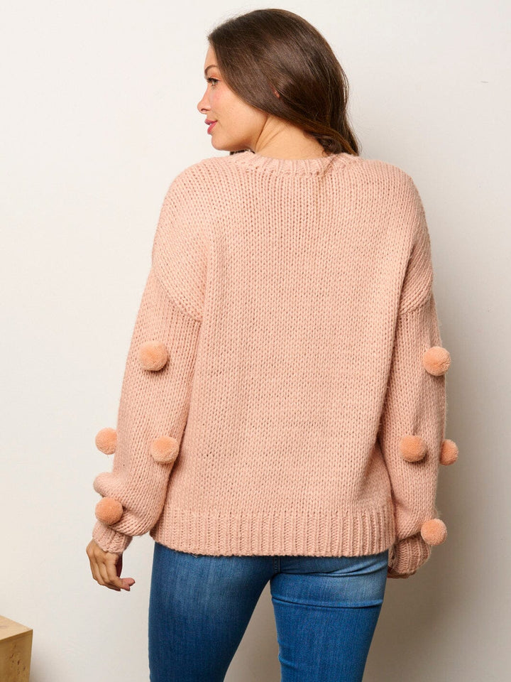 WOMEN'S LONG SLEEVE POM POM'S DETAILED PULLOVER SWEATER