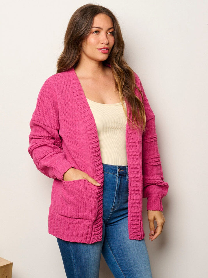 WOMEN'S LONG SLEEVE OPEN FRONT POCKETS CARDIGAN
