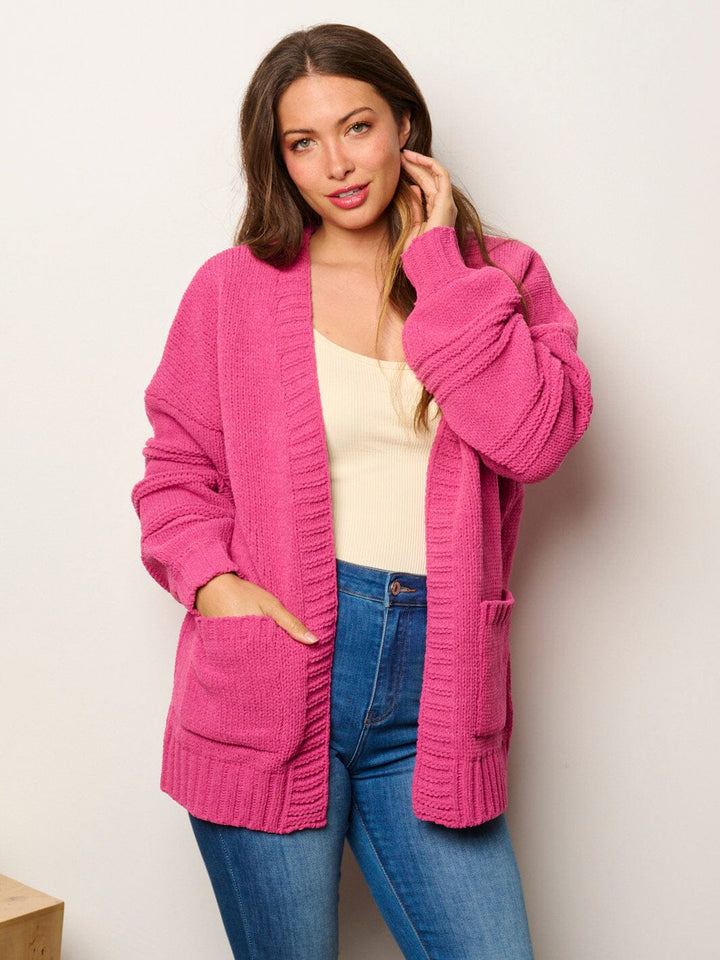 WOMEN'S LONG SLEEVE OPEN FRONT POCKETS CARDIGAN