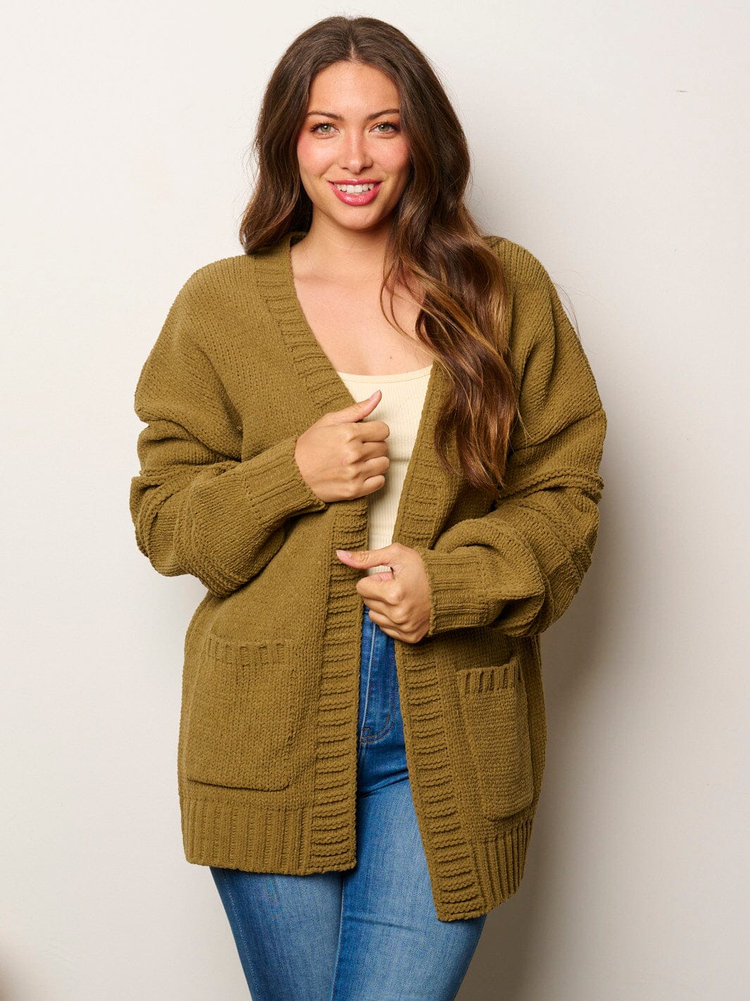 WOMEN'S LONG SLEEVE OPEN FRONT POCKETS CARDIGAN