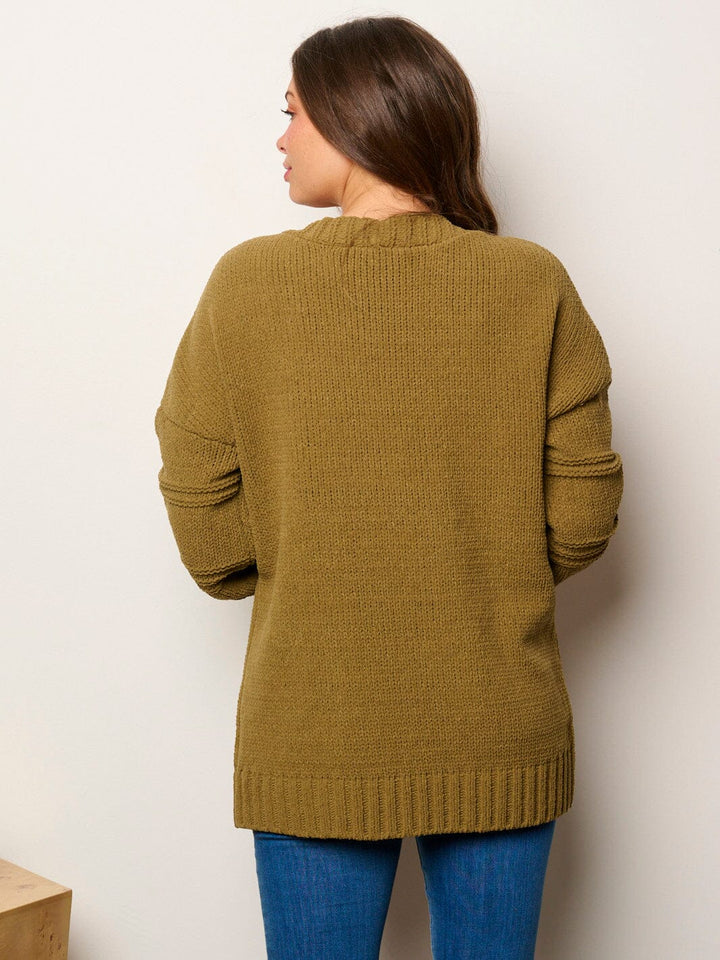 WOMEN'S LONG SLEEVE OPEN FRONT POCKETS CARDIGAN