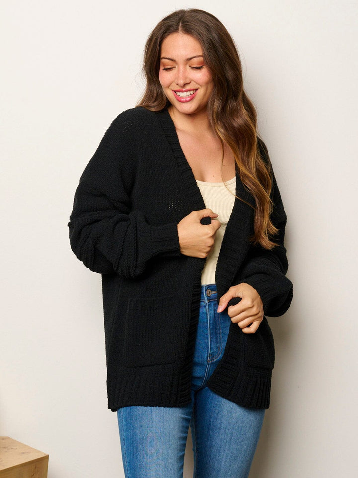 WOMEN'S LONG SLEEVE OPEN FRONT POCKETS CARDIGAN