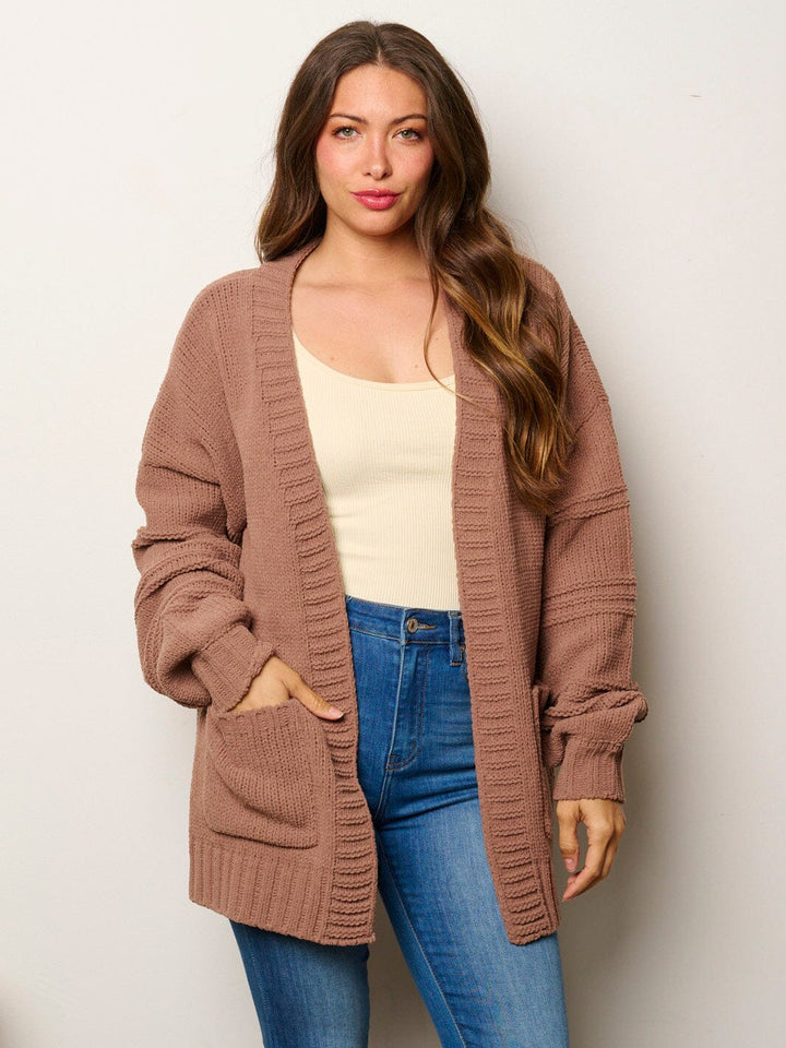 WOMEN'S LONG SLEEVE OPEN FRONT POCKETS CARDIGAN