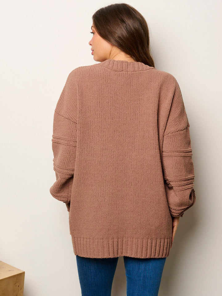 WOMEN'S LONG SLEEVE OPEN FRONT POCKETS CARDIGAN