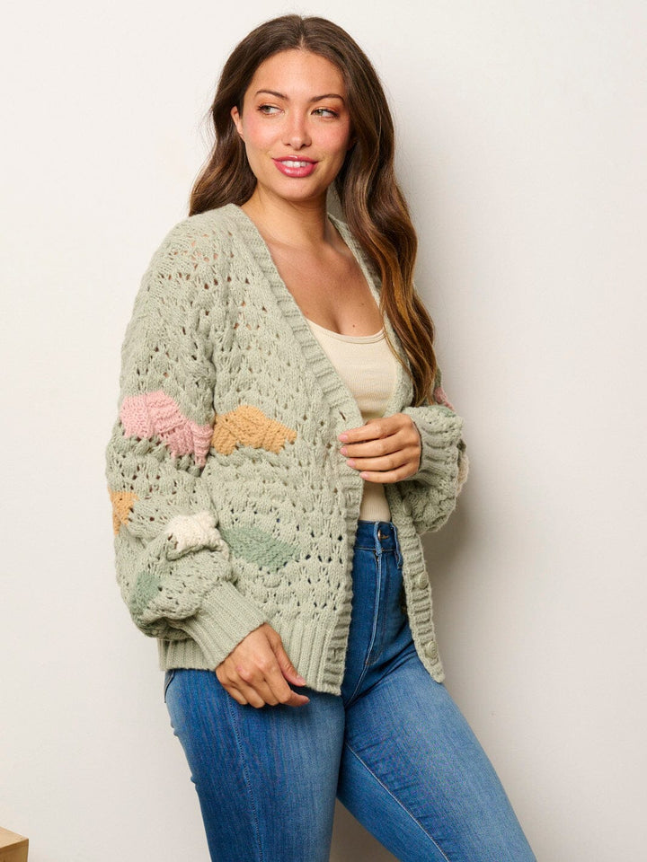 WOMEN'S LONG SLEEVE BUTTON UP COLORBLOCK KNIT SWEATER