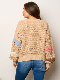 WOMEN'S LONG SLEEVE BUTTON UP COLORBLOCK KNIT SWEATER