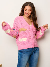 WOMEN'S LONG SLEEVE BUTTON UP COLORBLOCK KNIT SWEATER