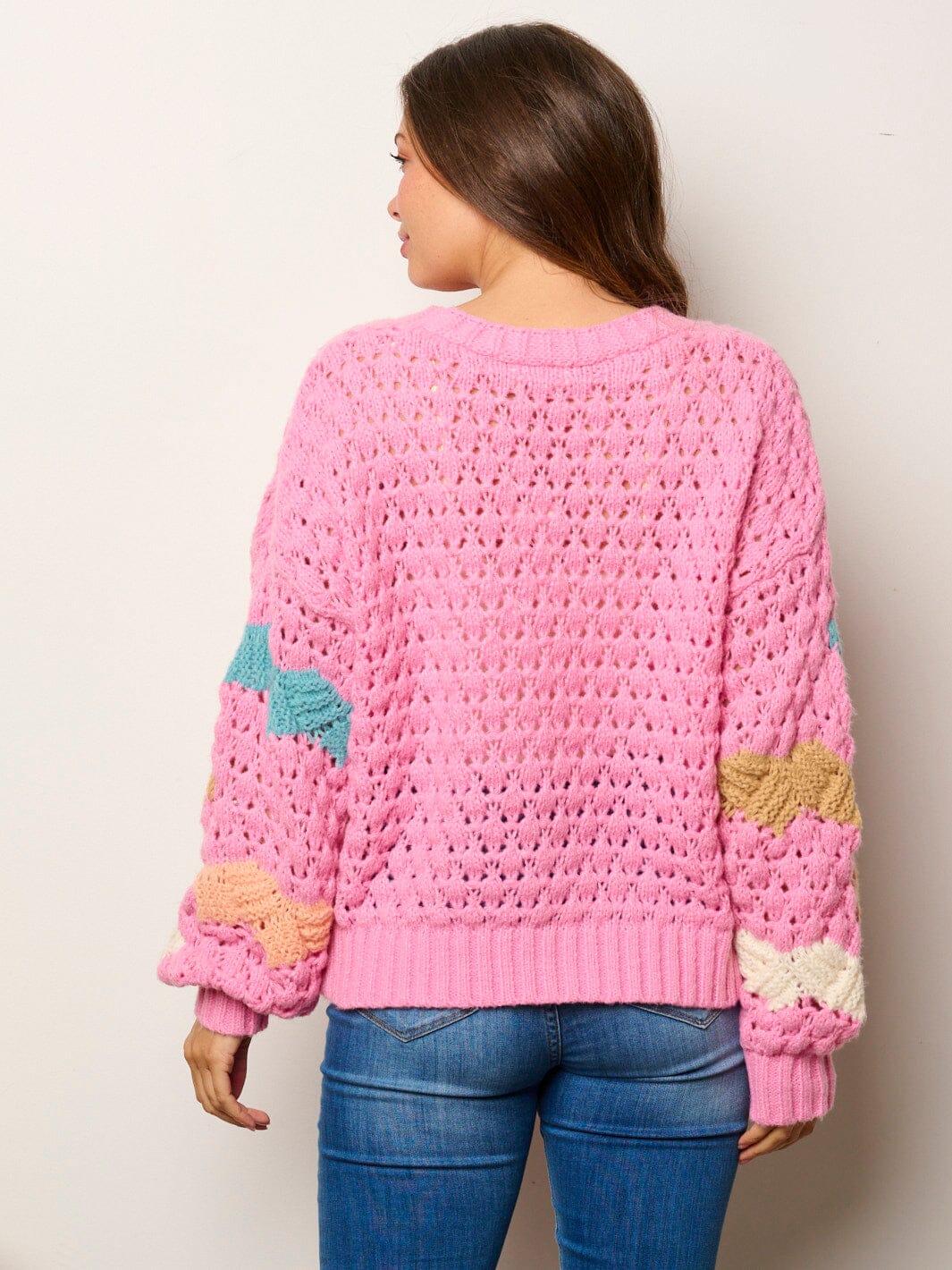 WOMEN'S LONG SLEEVE BUTTON UP COLORBLOCK KNIT SWEATER