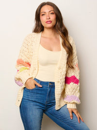 WOMEN'S LONG SLEEVE BUTTON UP COLORBLOCK KNIT SWEATER