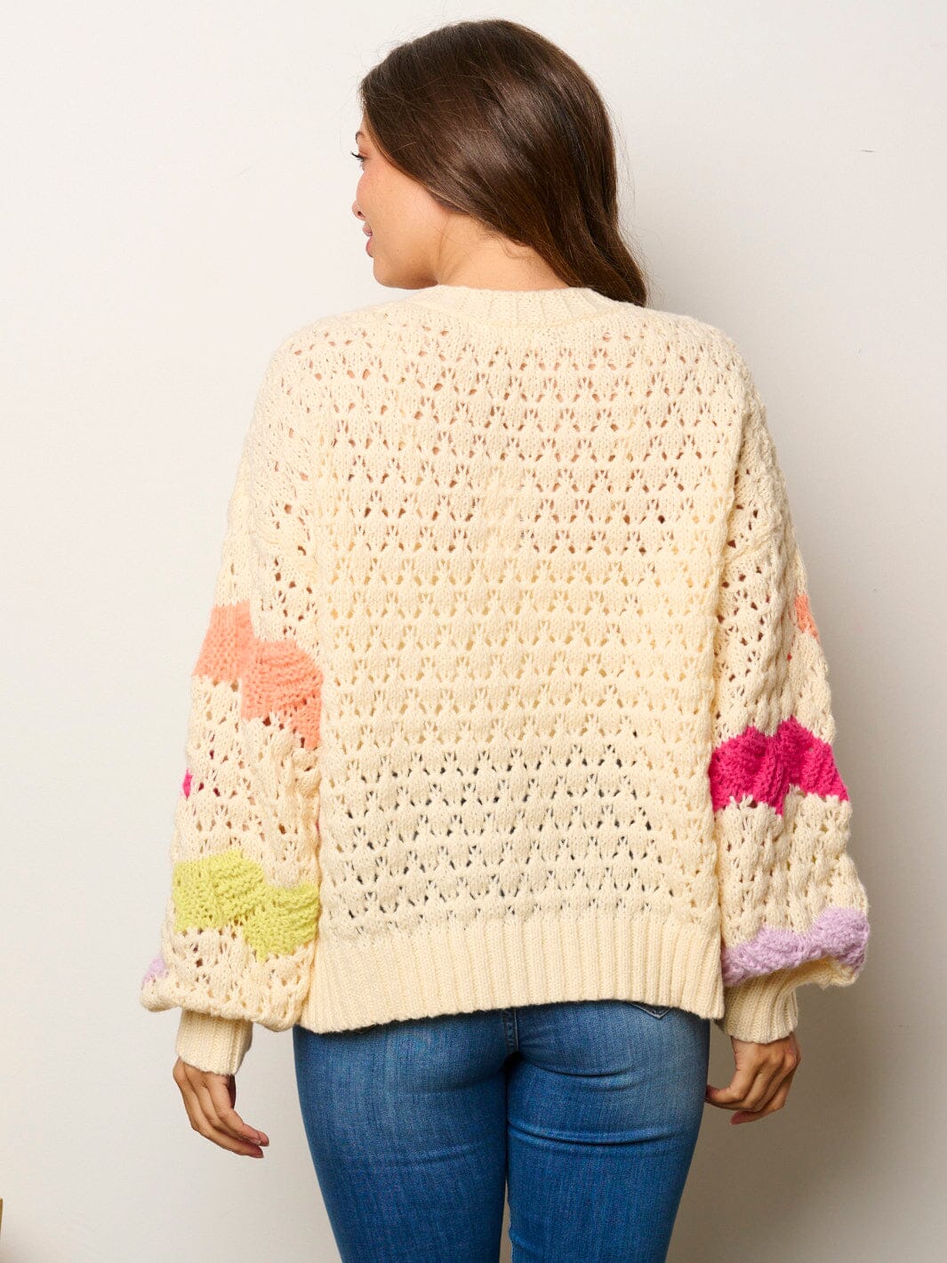 WOMEN'S LONG SLEEVE BUTTON UP COLORBLOCK KNIT SWEATER