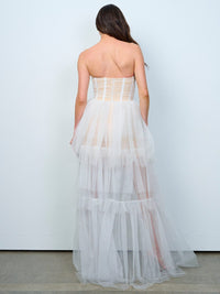 WOMEN'S SLEEVELESS TIERED RUFFLE HIGH-LOW MAXI DRESS