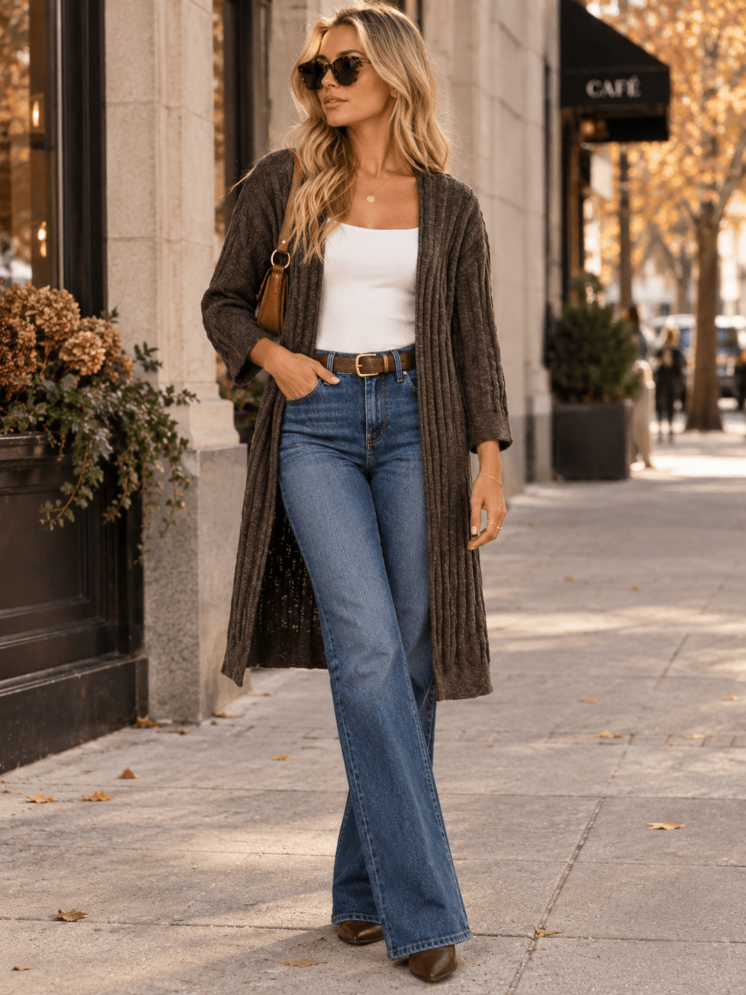 WOMEN'S LONG SLEEVE OPEN FRONT RIBBED CARDIGAN