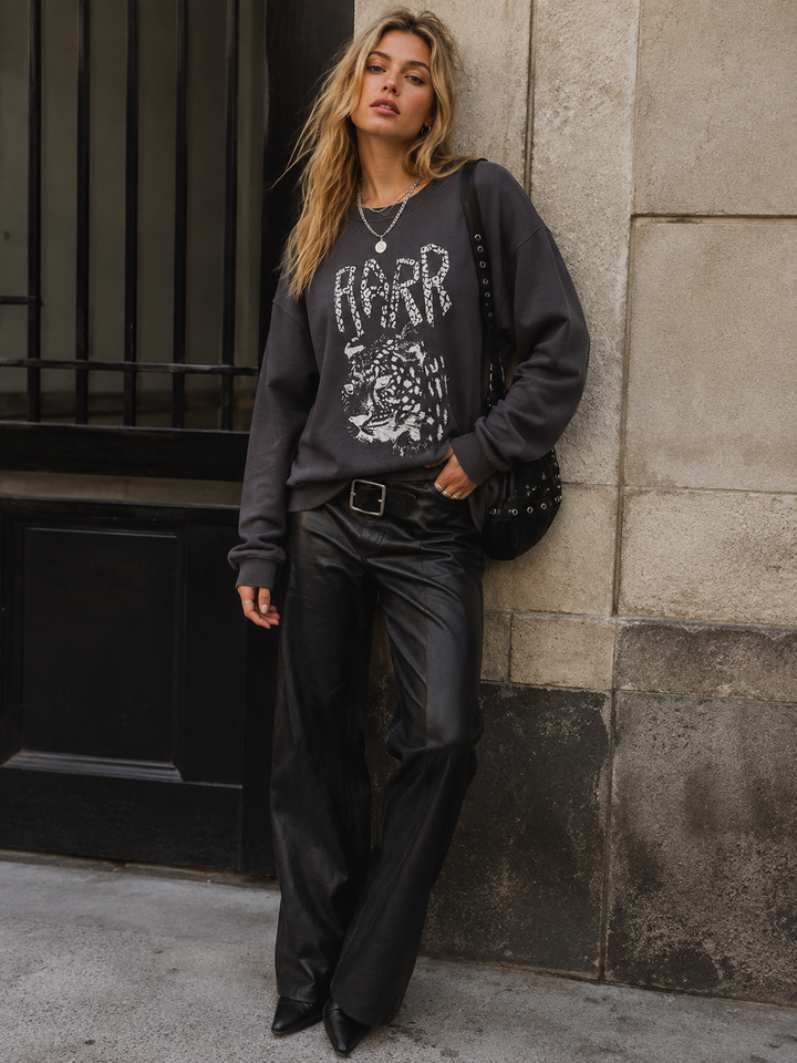 WOMEN'S LONG SLEEVE GRAPHIC PULLOVER SWEATER