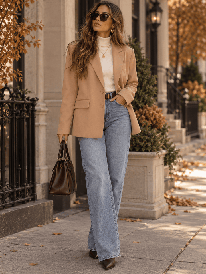 ENTRO WOMEN'S LONG SLEEVE BUTTON CLOSURE FRONT POCKETS BLAZER