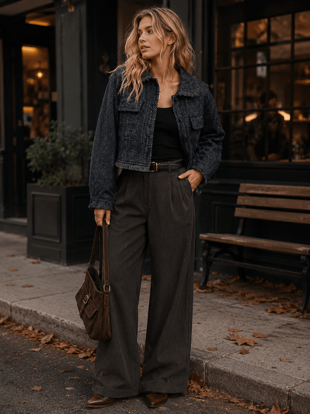 WOMEN'S LONG SLEEVE BUTTON CLOSURE RAW EDGE JACKET