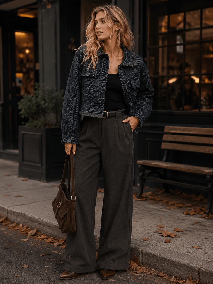 WOMEN'S LONG SLEEVE BUTTON CLOSURE RAW EDGE JACKET